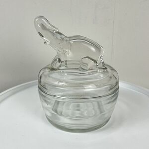 Vintage Jeanette Glass Elephant Trinket Holder Powder‎ Jar Dish with Lid 5"